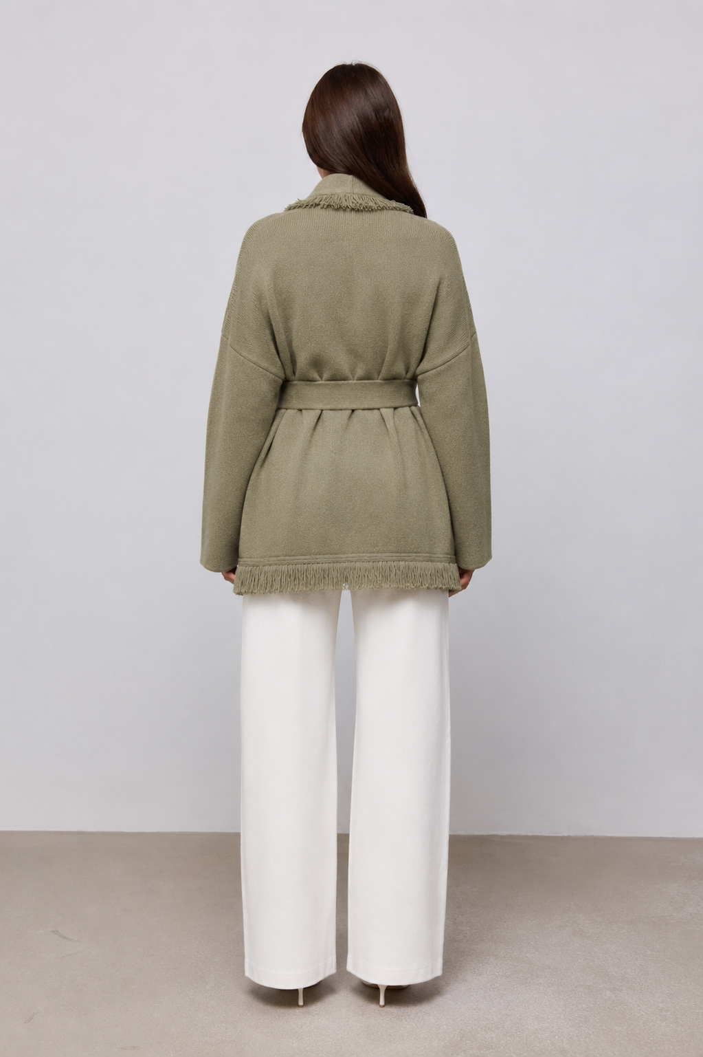 DESIREE | WOOL FRINGE CARDIGAN - Sage Green