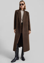 DESTA | LONGLINE BELTED WOOL COAT - Chocolate Brown