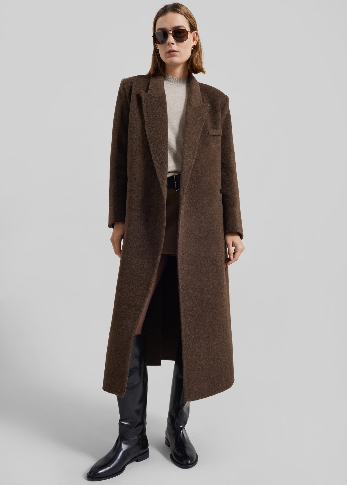 DESTA | LONGLINE BELTED WOOL COAT - Chocolate Brown