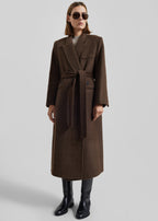DESTA | LONGLINE BELTED WOOL COAT - Chocolate Brown