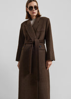 DESTA | LONGLINE BELTED WOOL COAT - Chocolate Brown