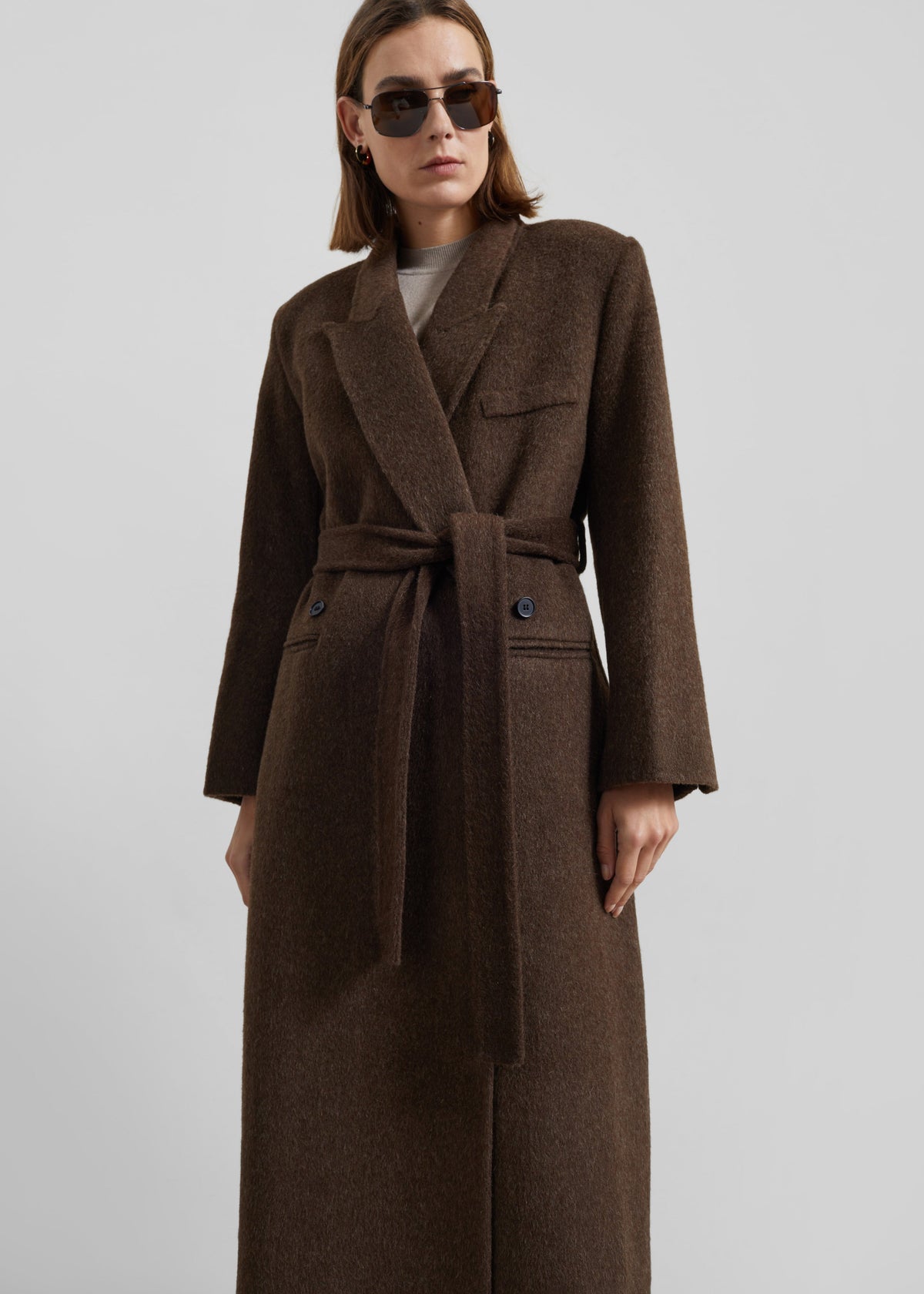 DESTA | LONGLINE BELTED WOOL COAT - Chocolate Brown