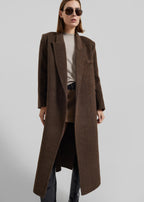 DESTA | LONGLINE BELTED WOOL COAT - Chocolate Brown
