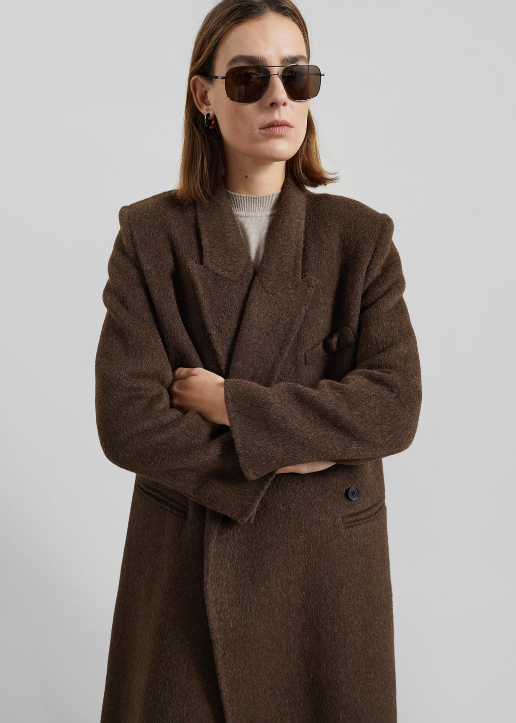 DESTA | LONGLINE BELTED WOOL COAT - Chocolate Brown