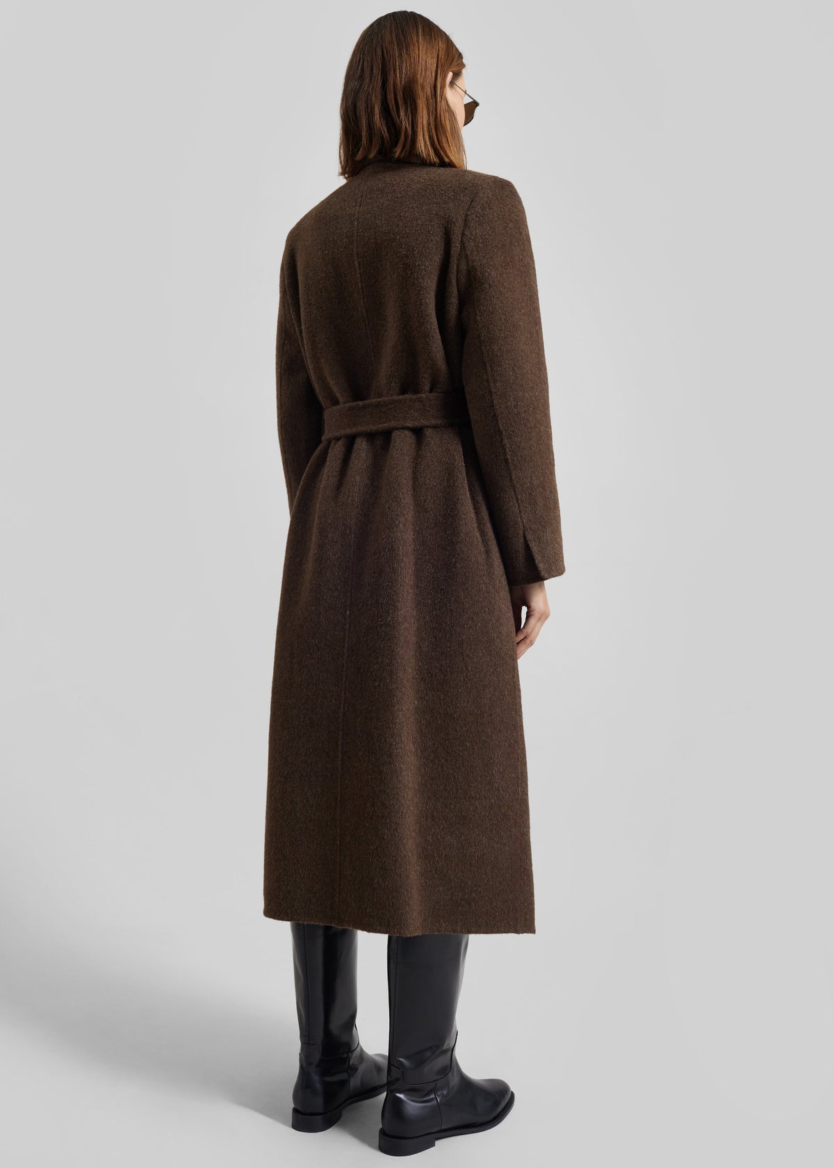 DESTA | LONGLINE BELTED WOOL COAT - Chocolate Brown