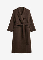 DESTA | LONGLINE BELTED WOOL COAT - Chocolate Brown