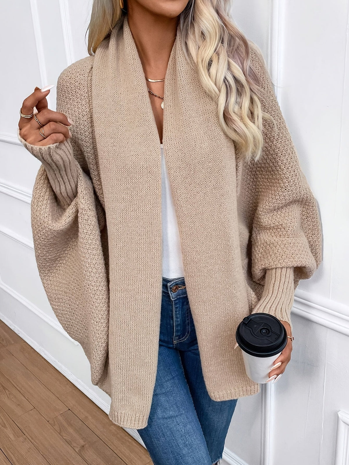 DEVON | BATWING OPEN FRONT CARDIGAN - Khaki