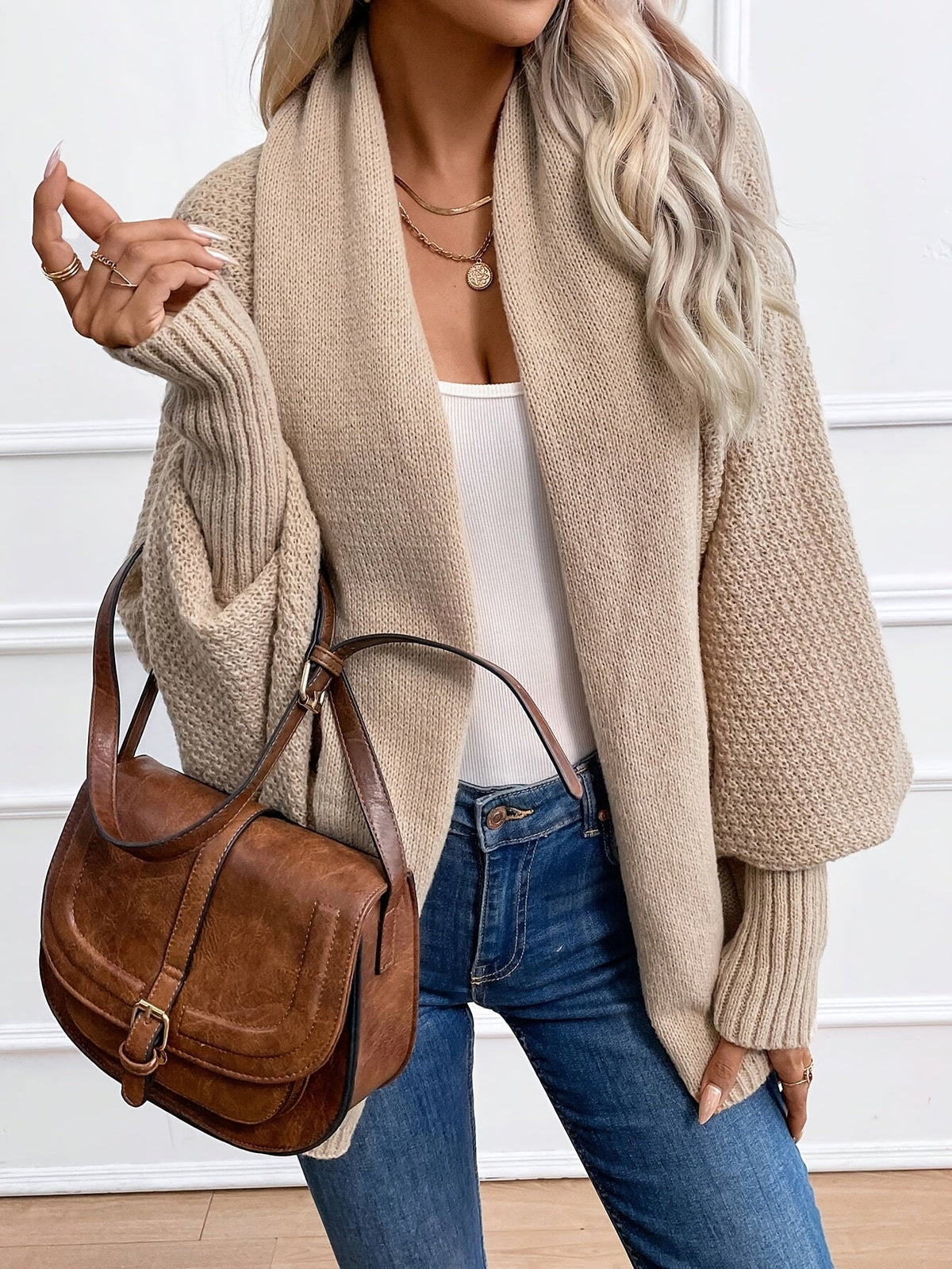 DEVON | BATWING OPEN FRONT CARDIGAN - Khaki