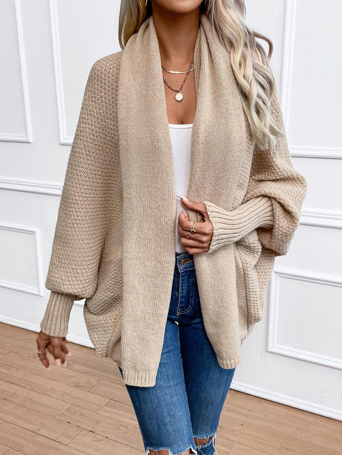 DEVON | BATWING OPEN FRONT CARDIGAN - Khaki