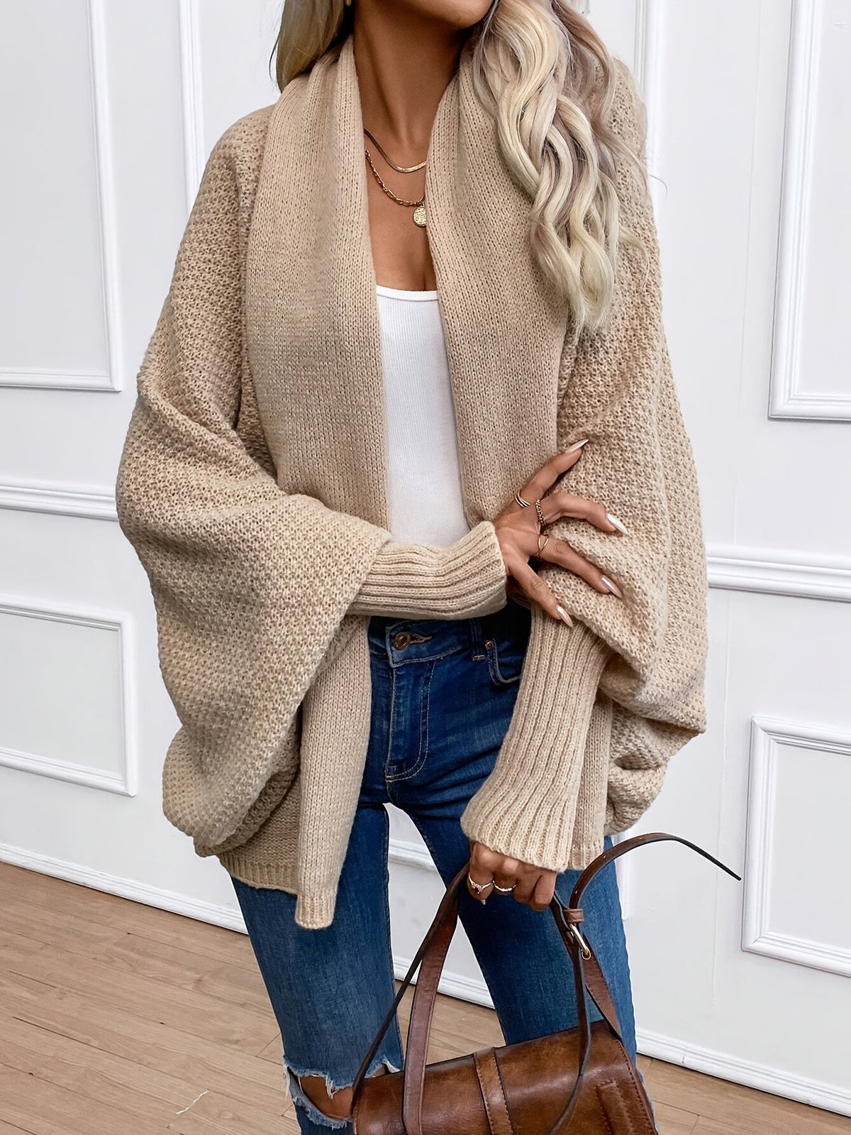 DEVON | BATWING OPEN FRONT CARDIGAN - Khaki