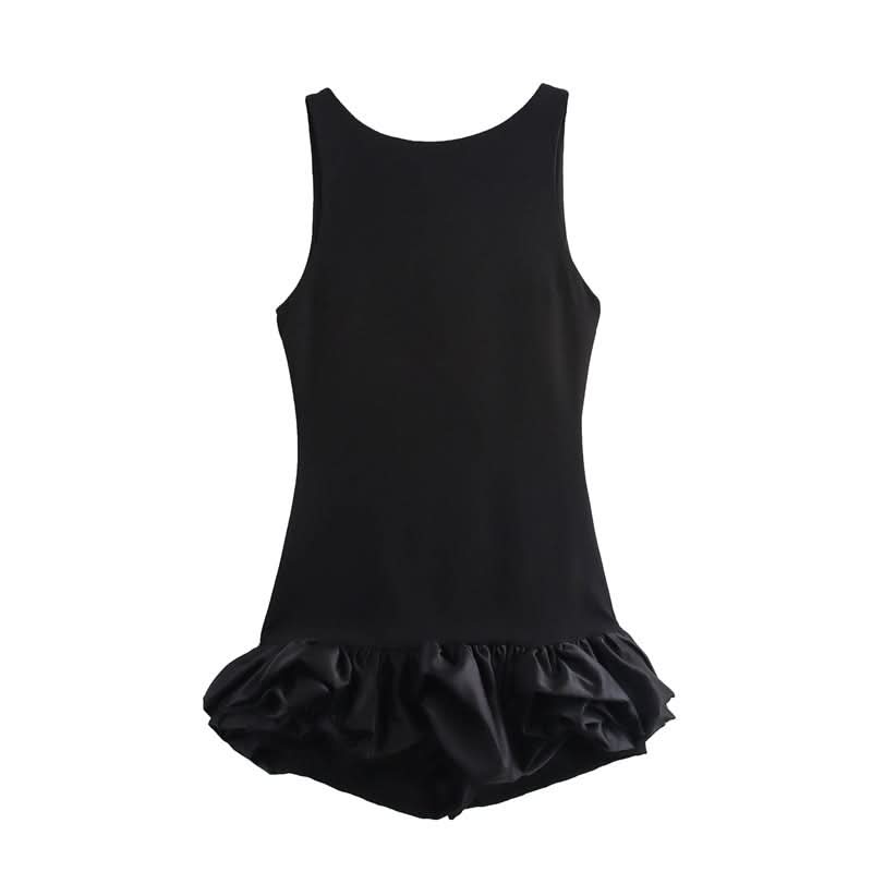 White sleeveless mini dress with voluminous gathered bubble hem detail