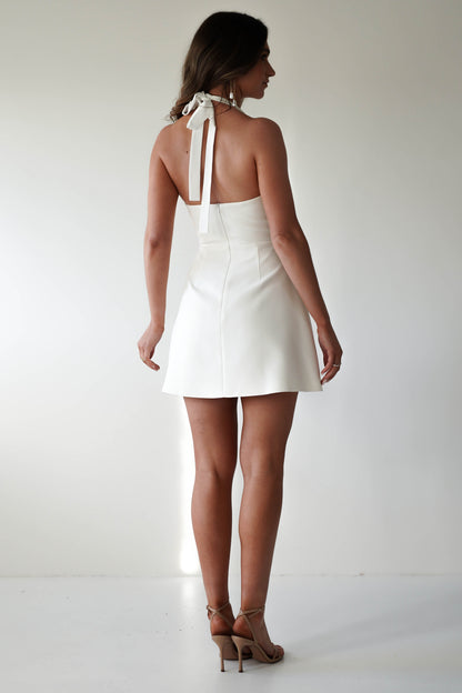 DIONDRA | HALTER MINI DRESS - Ivory