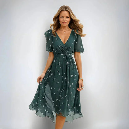 DOMENICA | WRAP MIDI DRESS - Green Floral