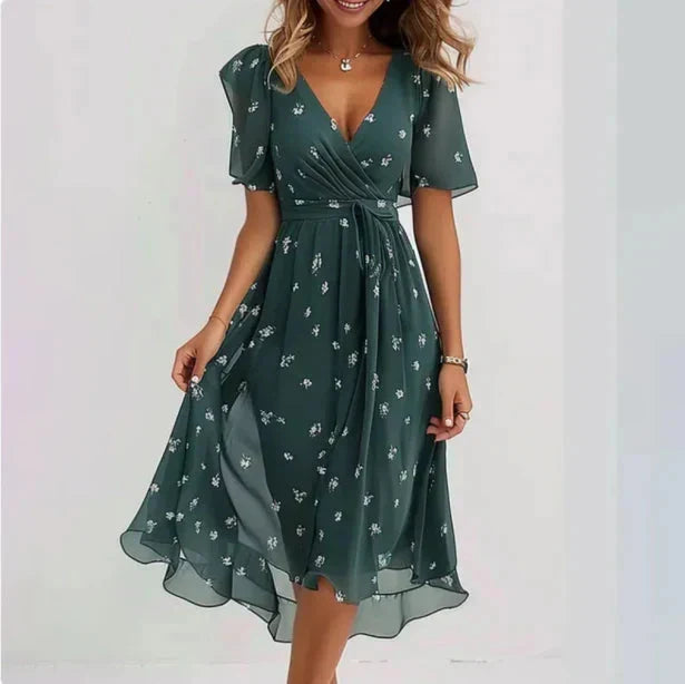 DOMENICA | WRAP MIDI DRESS - Green Floral
