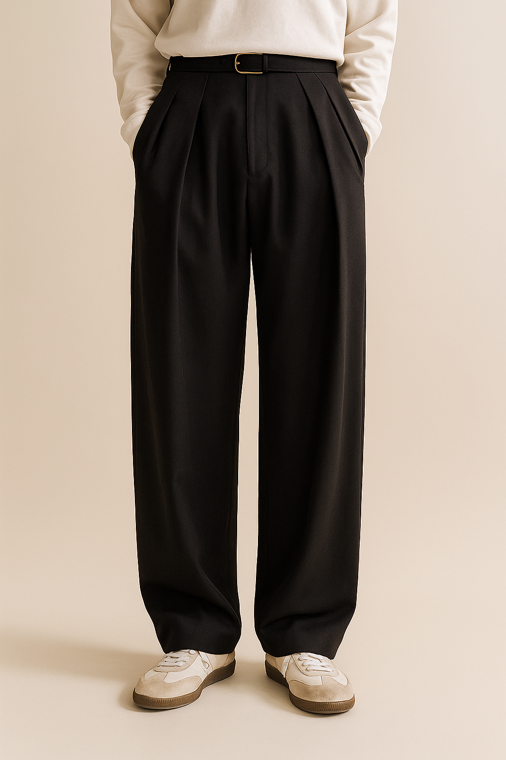 DORIAN | WIDE-LEG PLEATED TROUSERS - Black