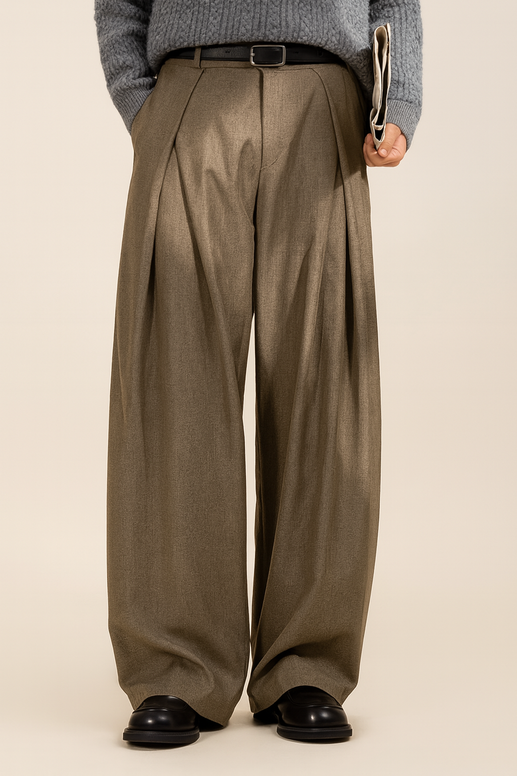DORIAN | WIDE-LEG PLEATED TROUSERS - Brown