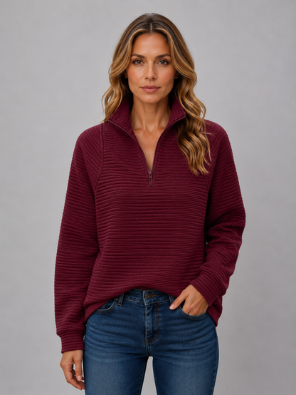 DOROTHY | RIBBED HALF-ZIP SWEATER - Burgundy