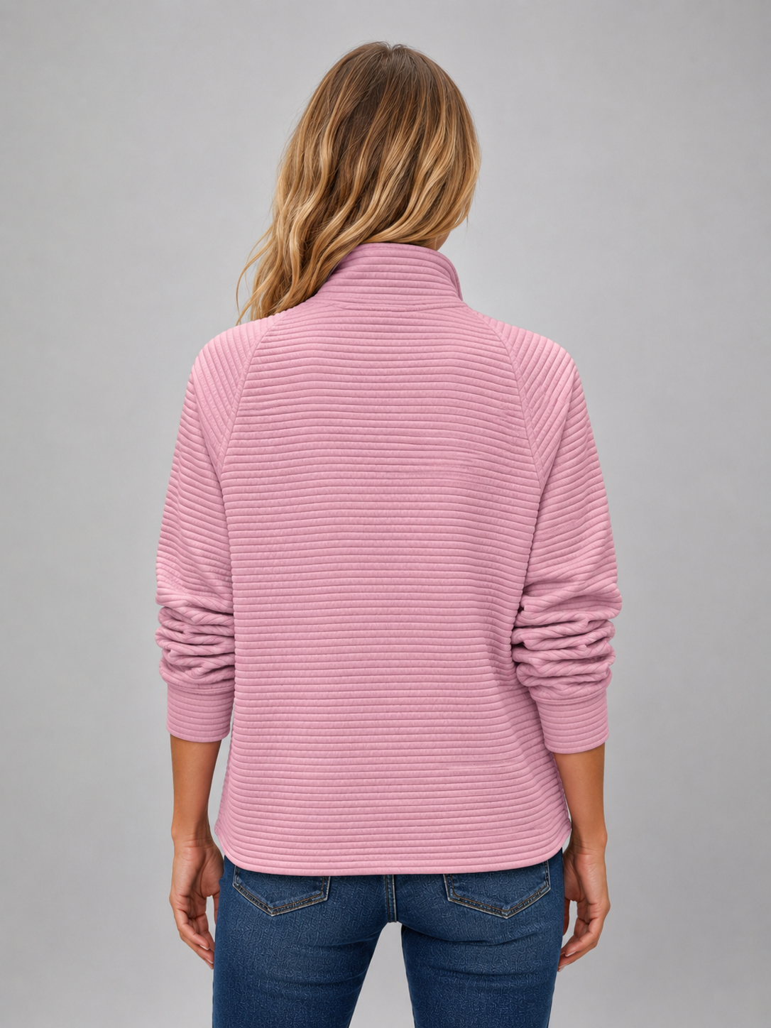 DOROTHY | RIBBED HALF-ZIP SWEATER - Pink
