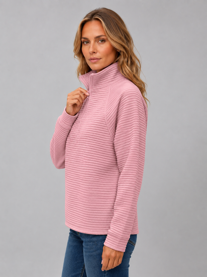 DOROTHY | RIBBED HALF-ZIP SWEATER - Pink