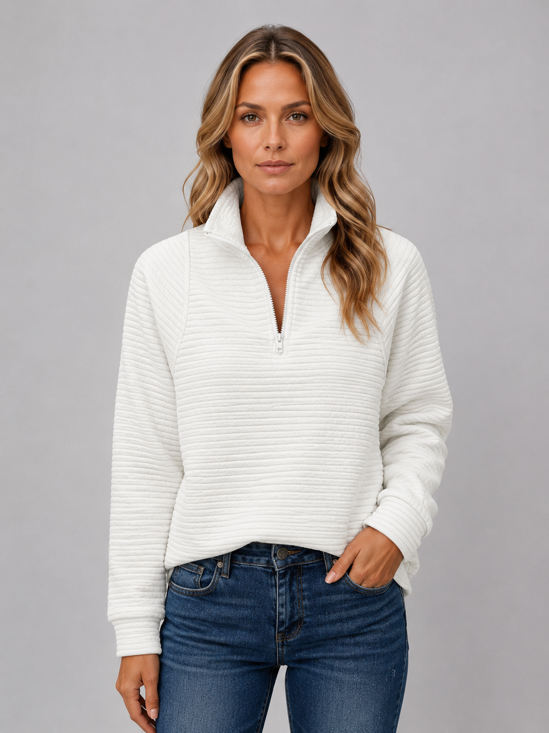 DOROTHY | RIBBED HALF-ZIP SWEATER - White