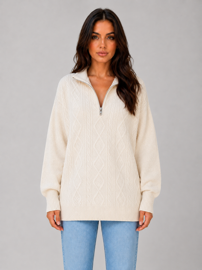 DREW | HALF-ZIP CABLE KNIT SWEATER - Cream