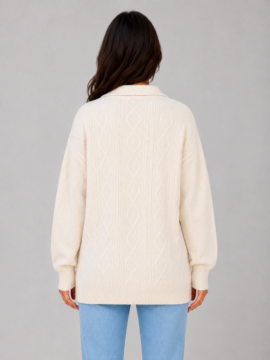 DREW | HALF-ZIP CABLE KNIT SWEATER - Cream
