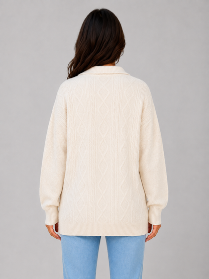 DREW | HALF-ZIP CABLE KNIT SWEATER - Cream