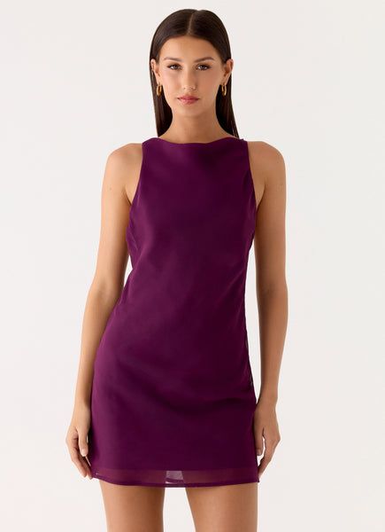 DULCE | HIGH-NECK MINI DRESS - Plum