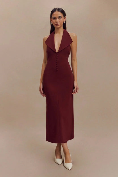 DULCIE | HALTER MIDI DRESS - Burgundy