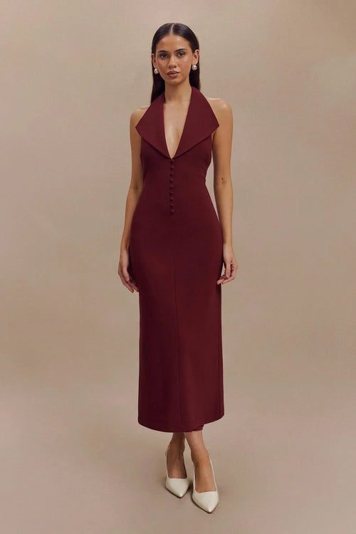DULCIE | HALTER MIDI DRESS - Burgundy