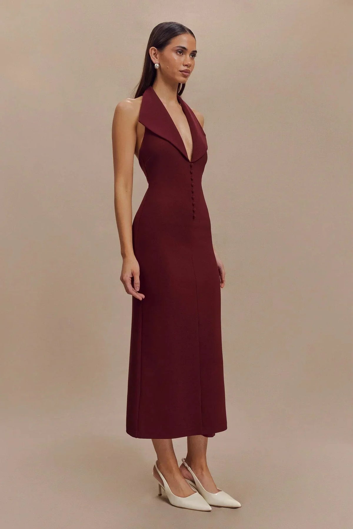 DULCIE | HALTER MIDI DRESS - Burgundy