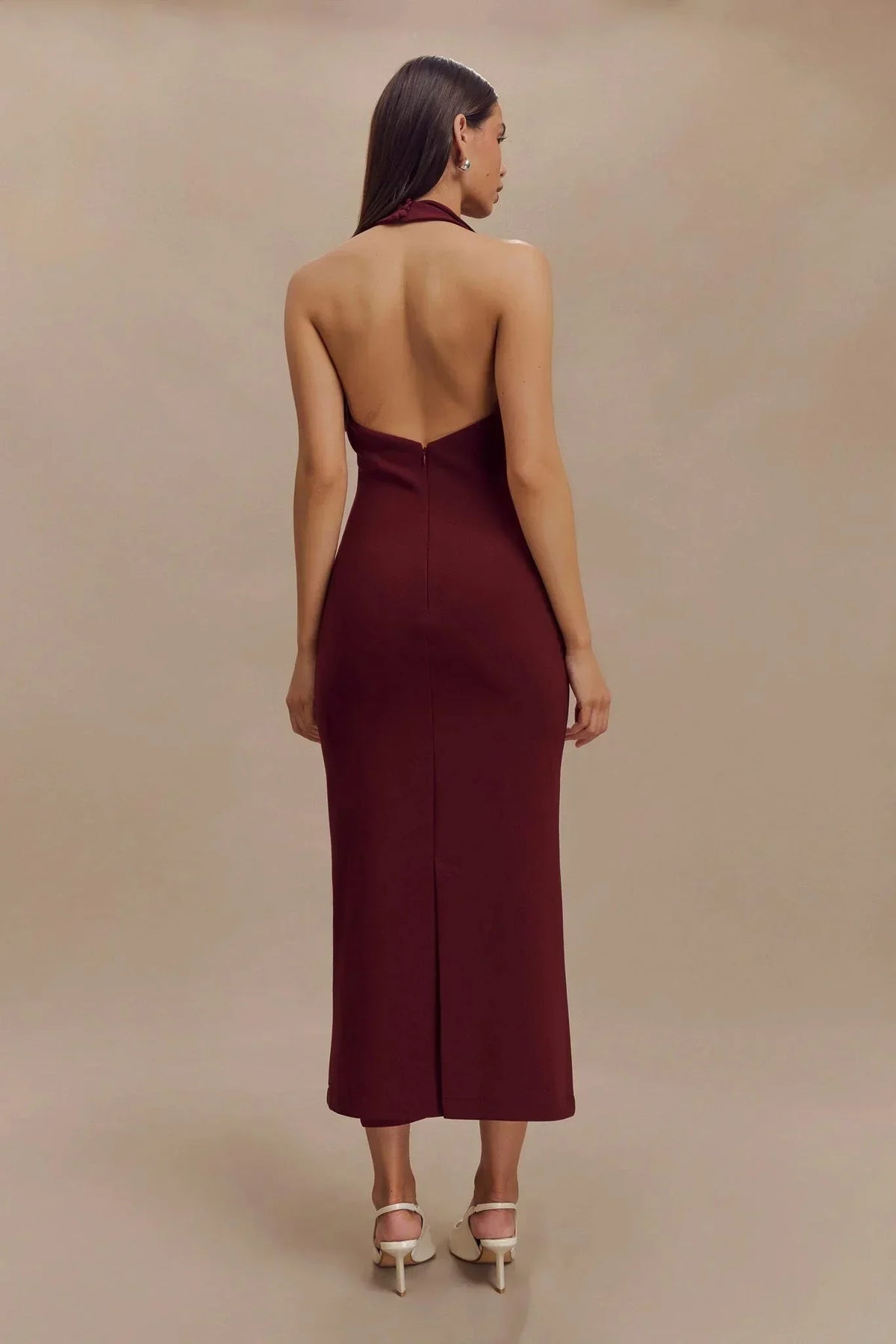 DULCIE | HALTER MIDI DRESS - Burgundy