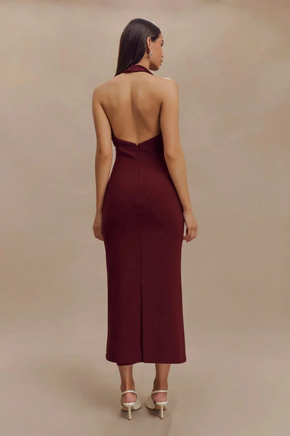 DULCIE | HALTER MIDI DRESS - Burgundy