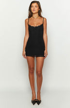 DULCINA | LACE TRIM CAMI MINI DRESS - Black