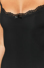 DULCINA | LACE TRIM CAMI MINI DRESS - Black