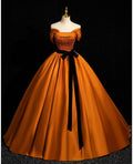DYANI | OFF SHOULDER SASH BALL GOWN - Burnt Orange