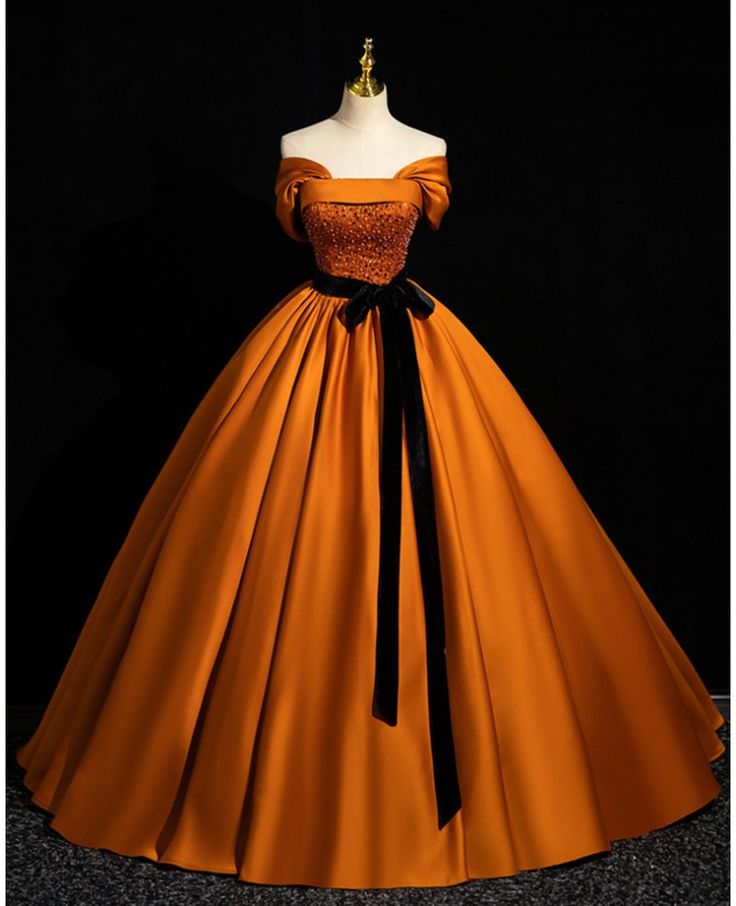 DYANI | OFF SHOULDER SASH BALL GOWN - Burnt Orange