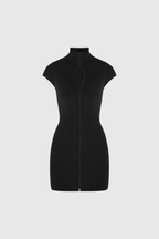 EBBA | KEYHOLE ZIP FRONT MINI DRESS - Black