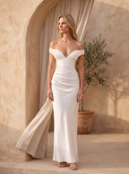 EGLANTINE | OFF SHOULDER CORSET SATIN MAXI DRESS - Ivory