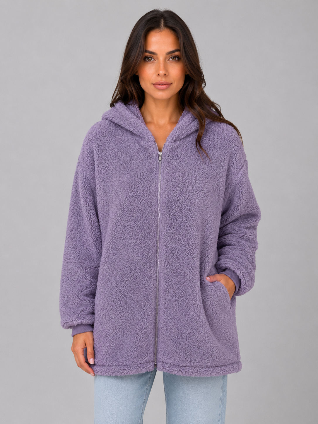 ELAINA | LONGLINE HOODED TEDDY CARDIGAN - Lilac
