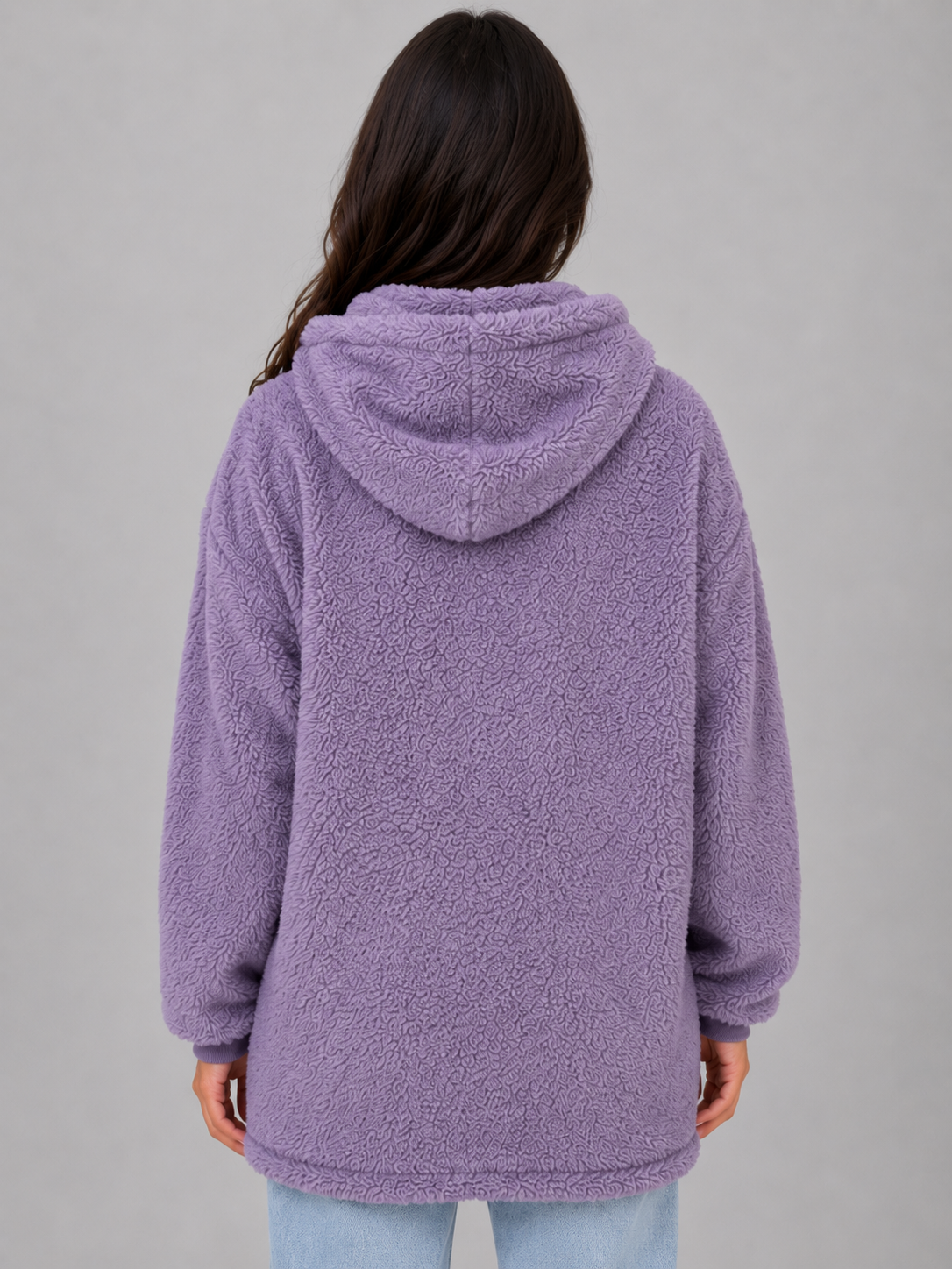 ELAINA | LONGLINE HOODED TEDDY CARDIGAN - Lilac