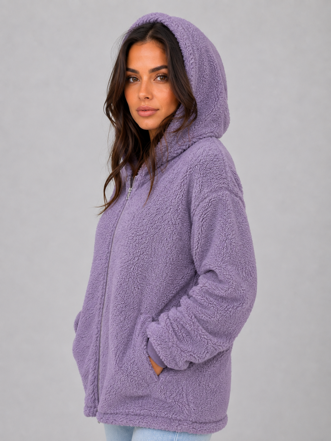 ELAINA | LONGLINE HOODED TEDDY CARDIGAN - Lilac