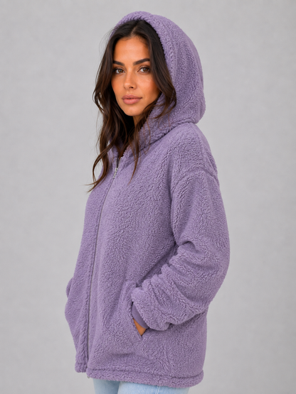 ELAINA | LONGLINE HOODED TEDDY CARDIGAN - Lilac