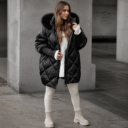 ELANA | OVERSIZED FAUX FUR HOOD PARKA - Black