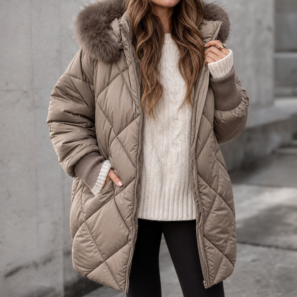 ELANA | OVERSIZED FAUX FUR HOOD PARKA - Brown