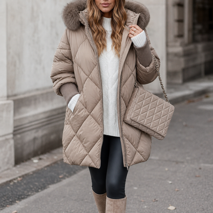 ELANA | OVERSIZED FAUX FUR HOOD PARKA - Brown