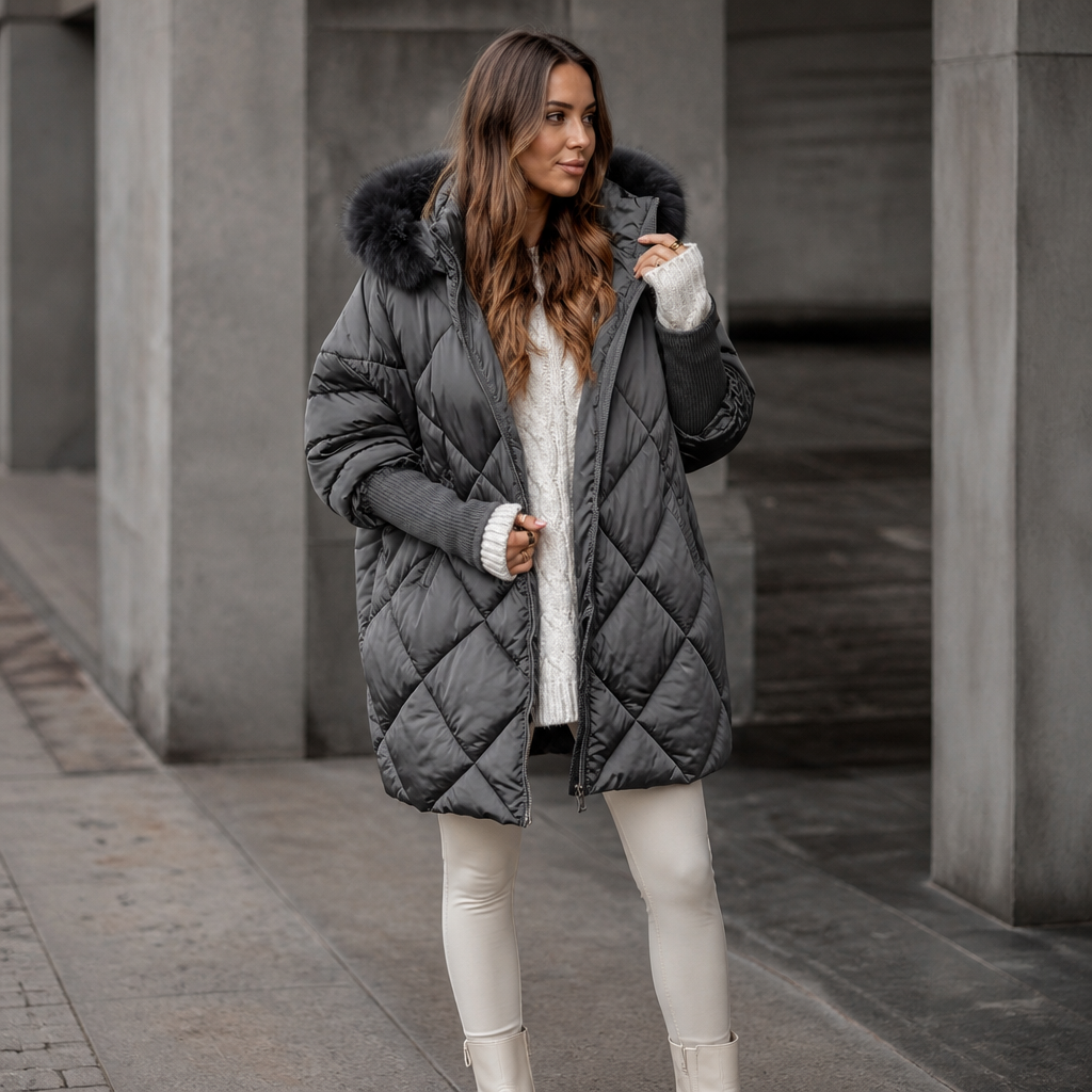 ELANA | OVERSIZED FAUX FUR HOOD PARKA - Gray