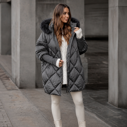 ELANA | OVERSIZED FAUX FUR HOOD PARKA - Gray