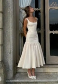 ELINOR | SQUARE NECK FLOUNCE HEM MAXI DRESS - Ivory