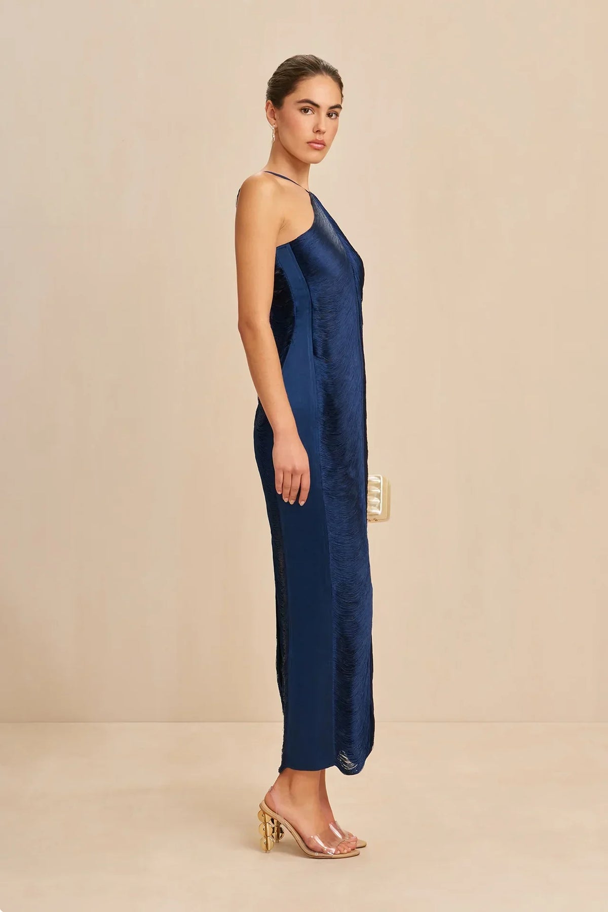 ELIORA | HALTER SATIN MAXI DRESS - Navy Blue